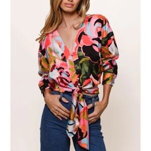 Hutch Womens Floral Multicolor Kass Blouse Button Front Top  Medium NWT
